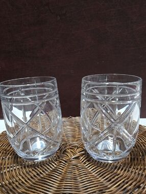 Ralph Lauren Brogan Cut Crystal Stemless Glasses Set Of Two.